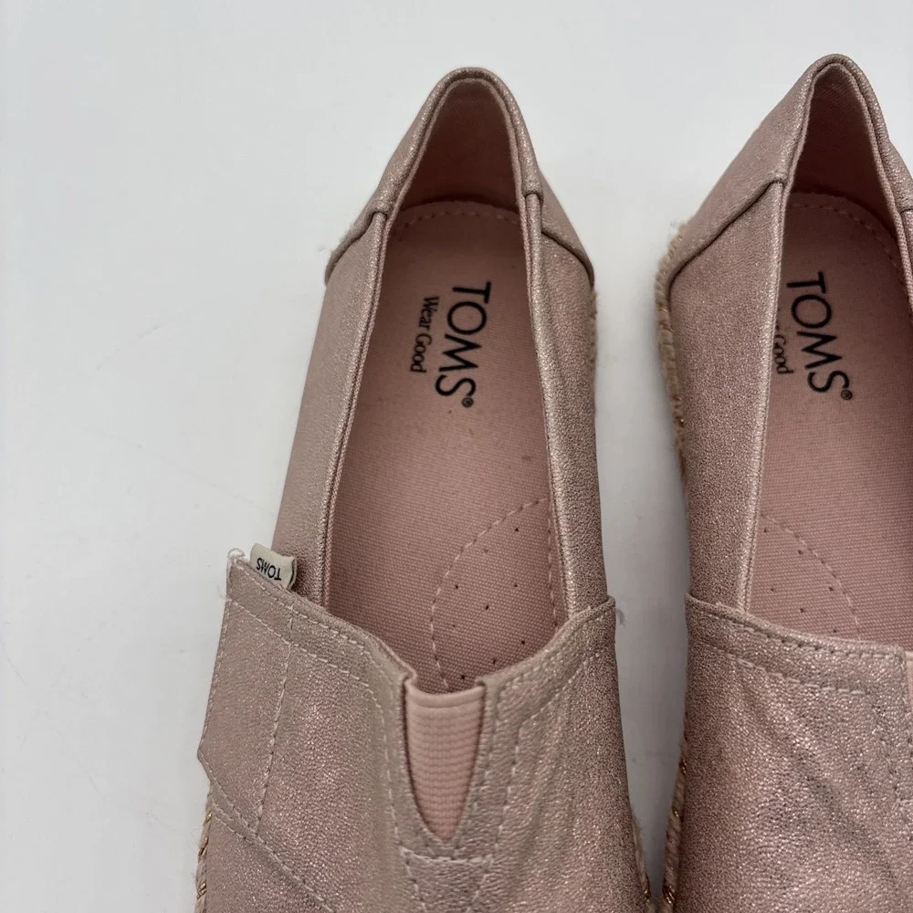 TOMS GLITTER YOUTH CLASSICS PINK GIRLS SLIP ON SHOES SIZE 3.5 NWOB CASUAL